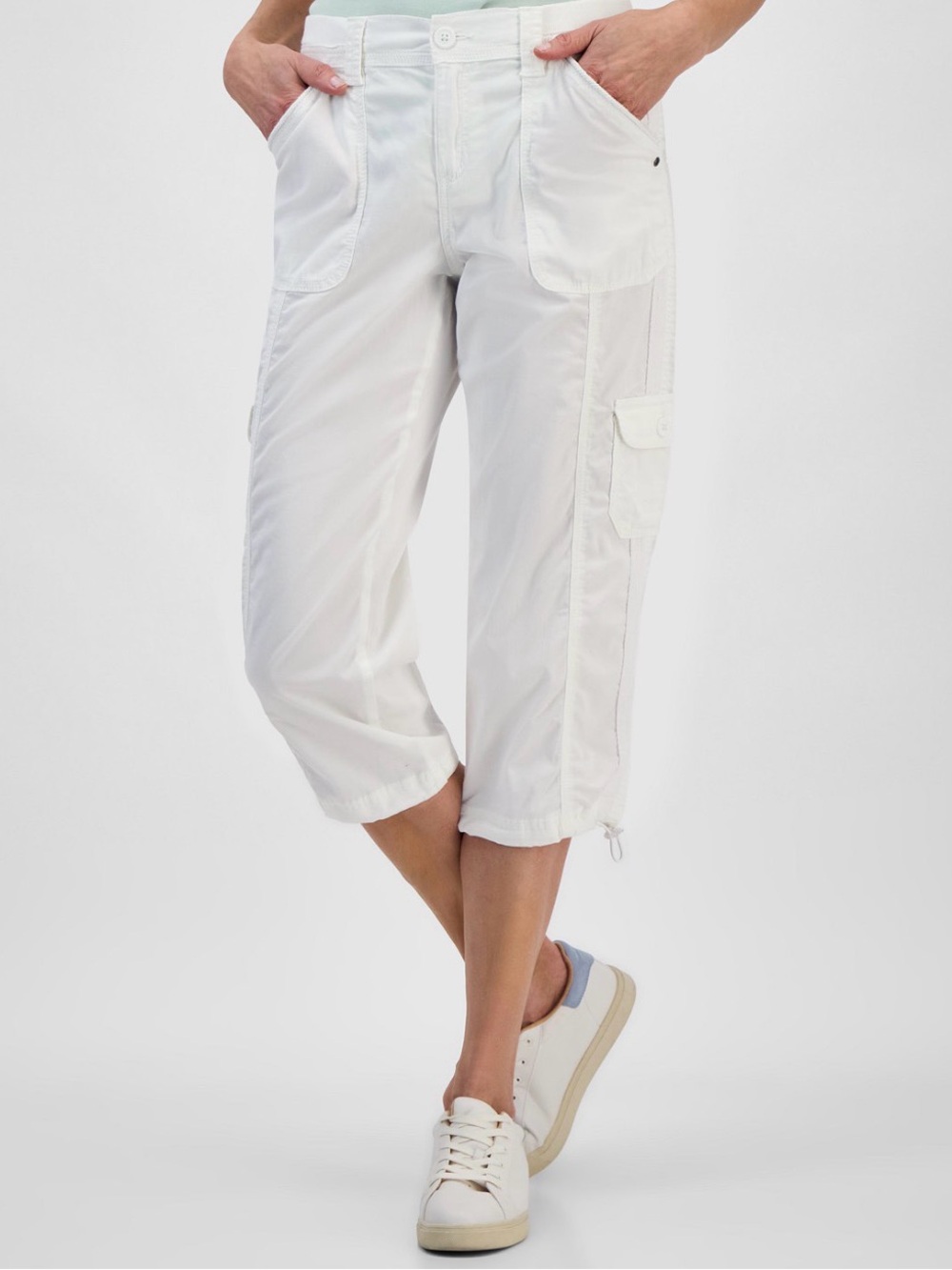 Style & Co. White Cropped Cargo Capris with Drawstring Hem